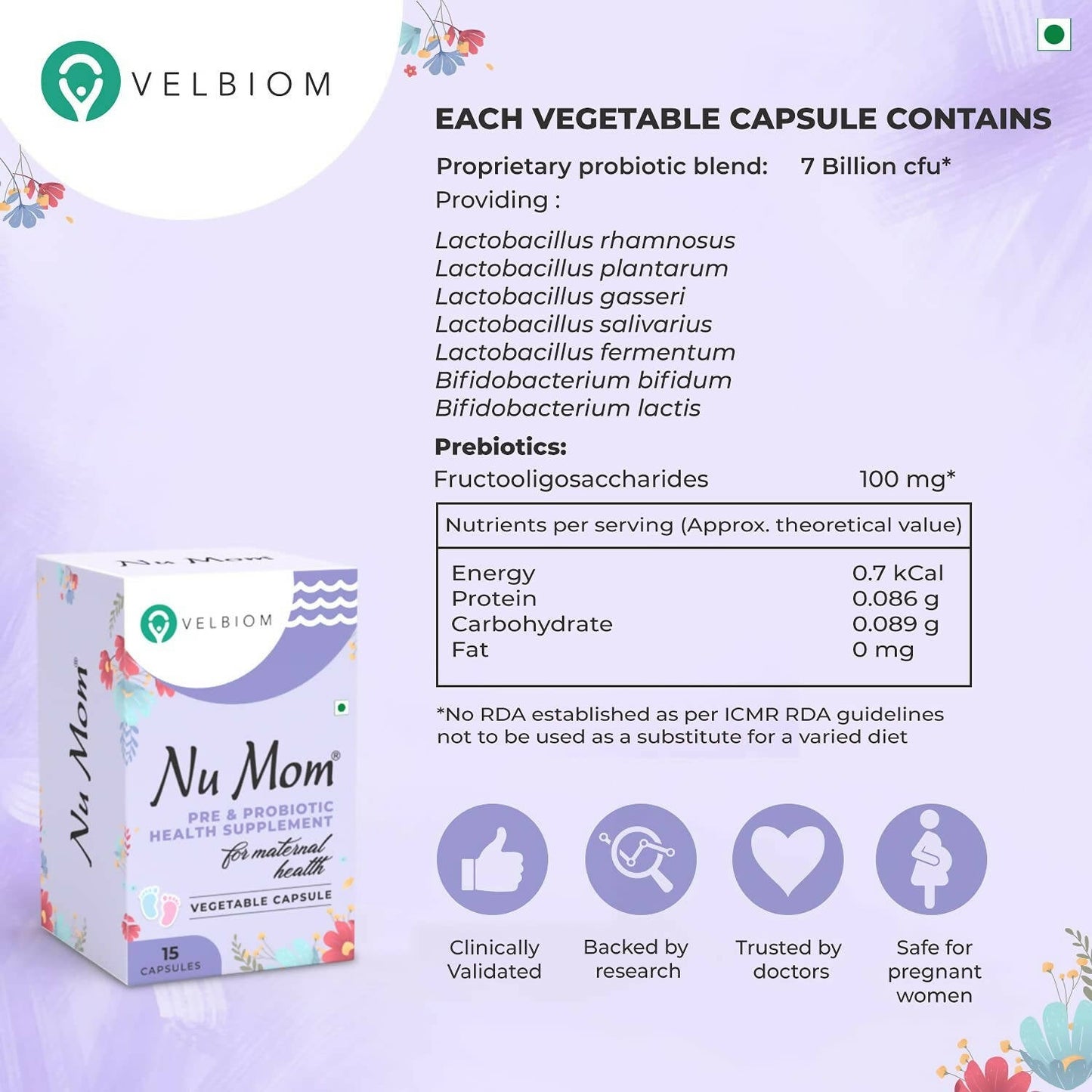 Velbiom Nu Mom Probiotic Health Capsules For Women - Swadesiicart