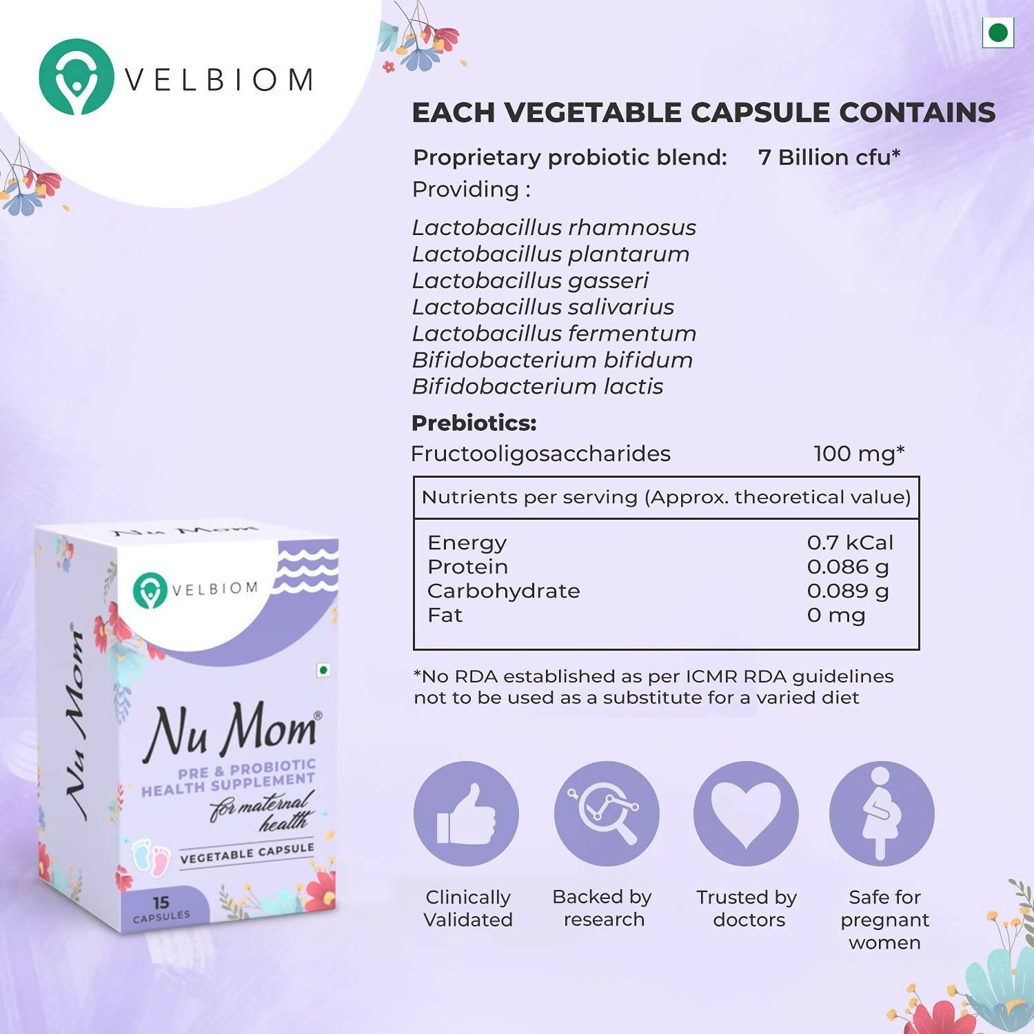 Velbiom Nu Mom Probiotic Health Capsules For Women - Swadesiicart