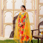 Vaasva Women Mustard Organza Multi Floral Print & Embroidered Anarkali Kurta, Pant & Dupatta set | Swadesiicart