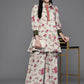 Ahalyaa Women Floral Printed Tunic with Palazzos - Beige Color | Swadesiicart