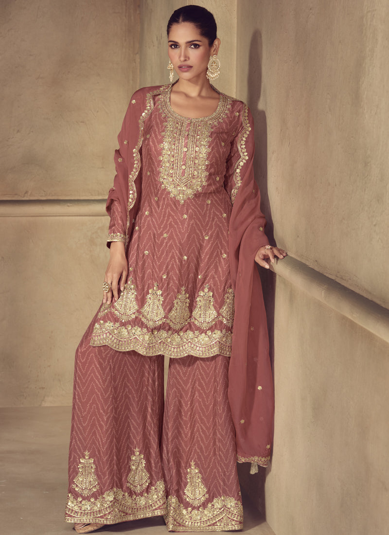 Vegaa Fashion Brown Real Chinon Digital Print Palazzo Suit - Swadesiicart