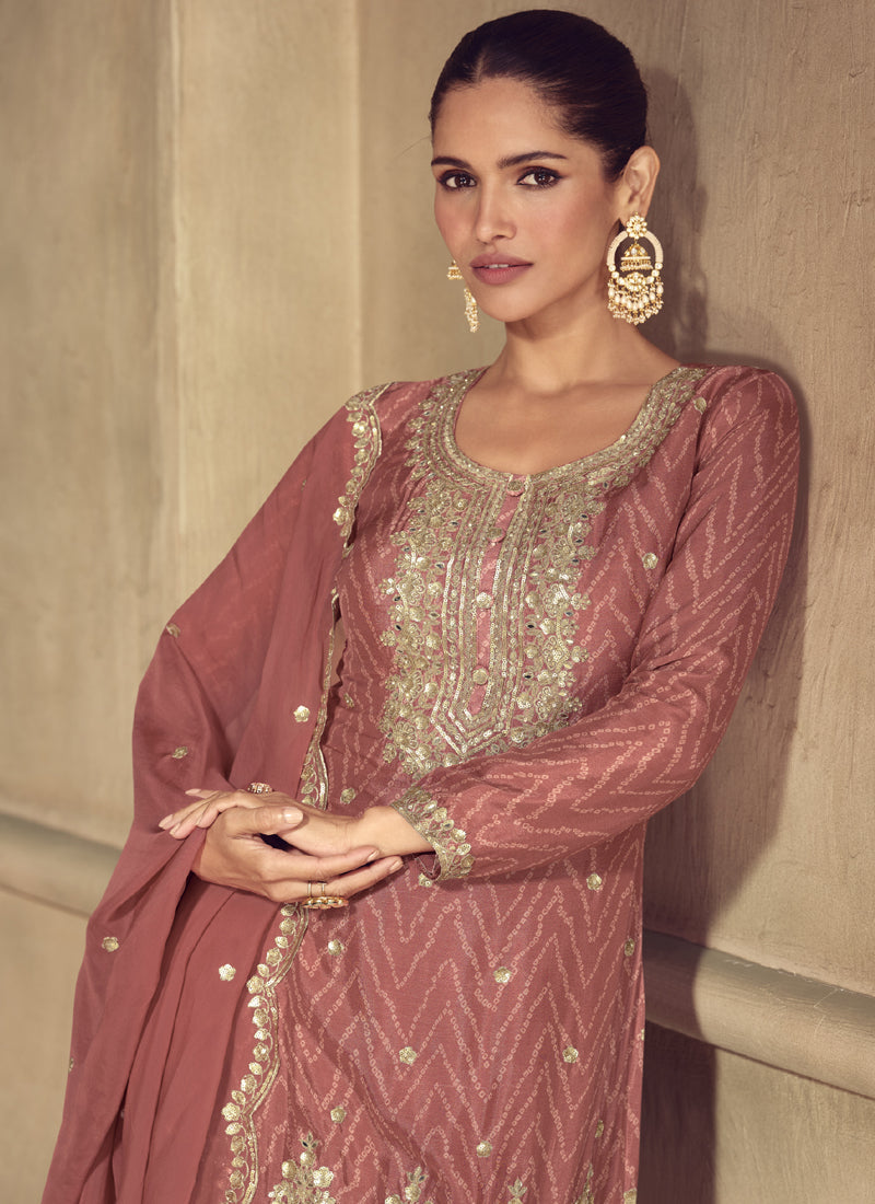 Vegaa Fashion Brown Real Chinon Digital Print Palazzo Suit - Swadesiicart