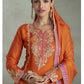 Vegaa Fashion Orange Chinon Embroidered Designer Palazzo Suit - Swadesiicart