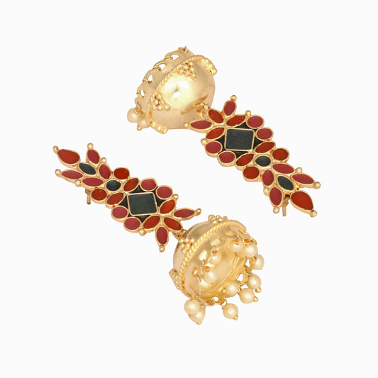 Nuyug 22K Gold-Plated Enamel & Beaded Dome Shaped Jhumka Earrings | Swadesiicart
