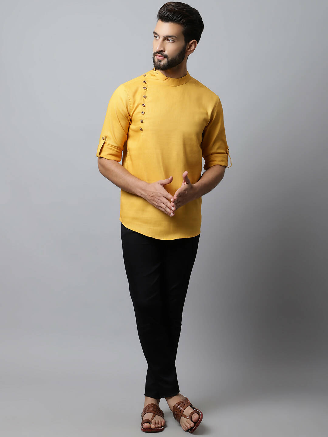 Even Apparels Yellow Color Pure Cotton Men's Kurta With Side Placket (MMS1130) | Swadesiicart