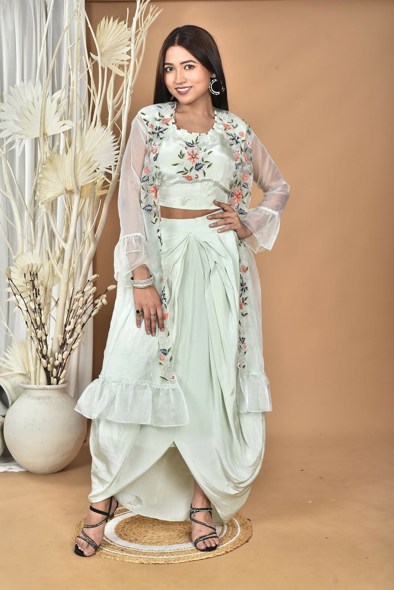 Morchari Women Hand Embroidery Crop Top-Sea Green - Swadesiicart