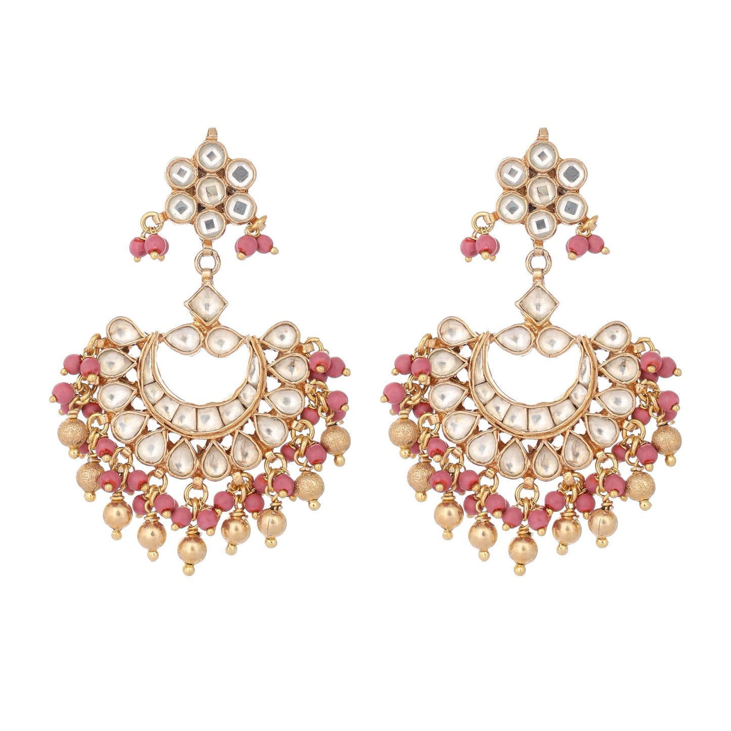 Nuyug 22k Gold-Plated Kundan Chandbali Earrings with Pink Stones | Swadesiicart