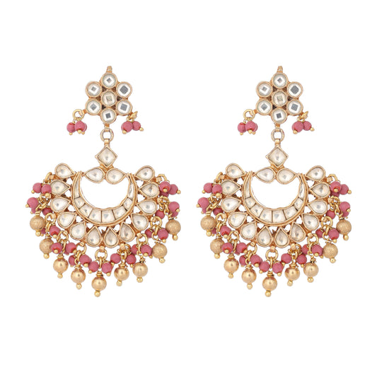 Nuyug 22k Gold-Plated Kundan Chandbali Earrings with Pink Stones | Swadesiicart