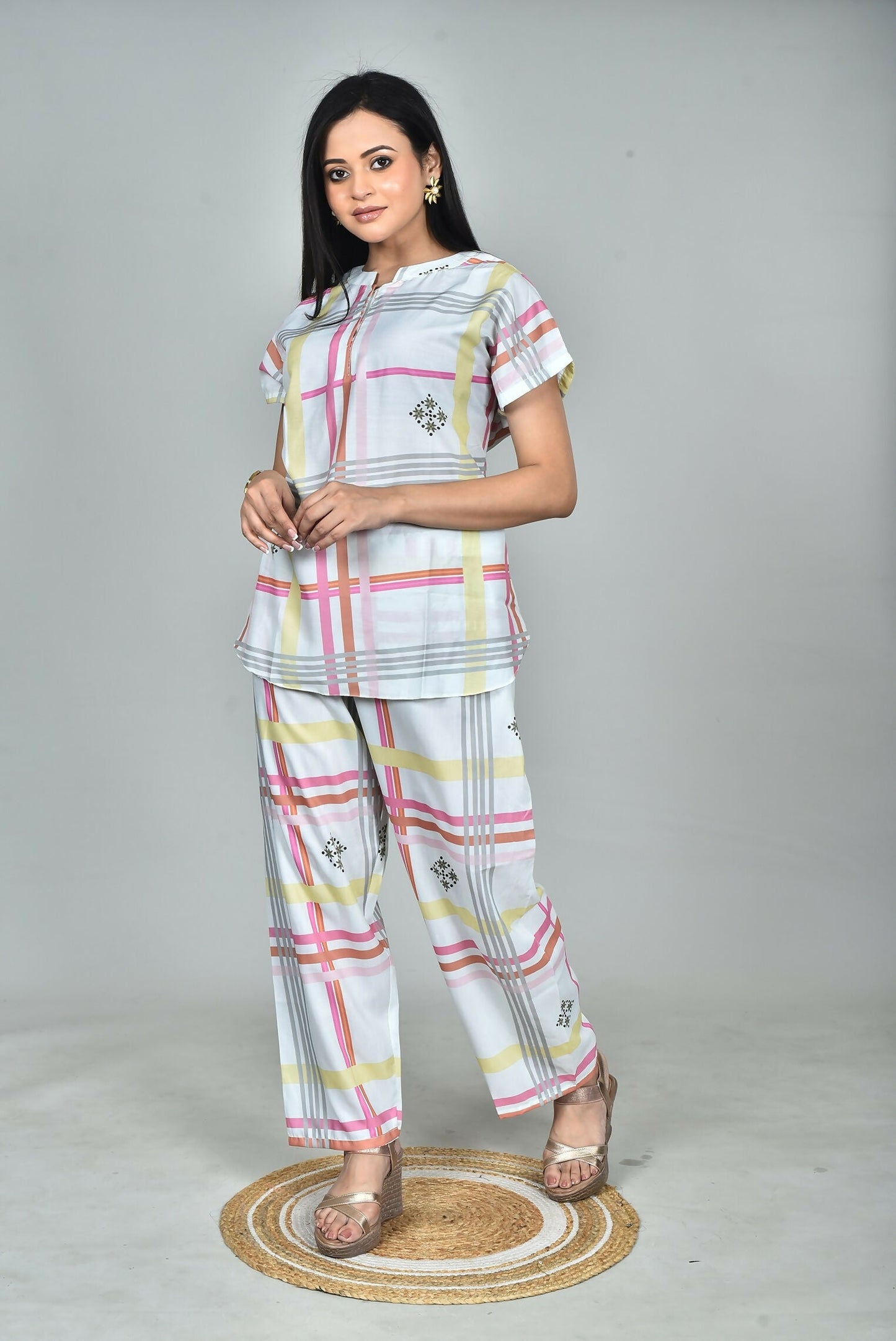 Morchari Digital Print Semi Muslin Co-Ord Set Top & Trouser-Multicolor - Swadesiicart