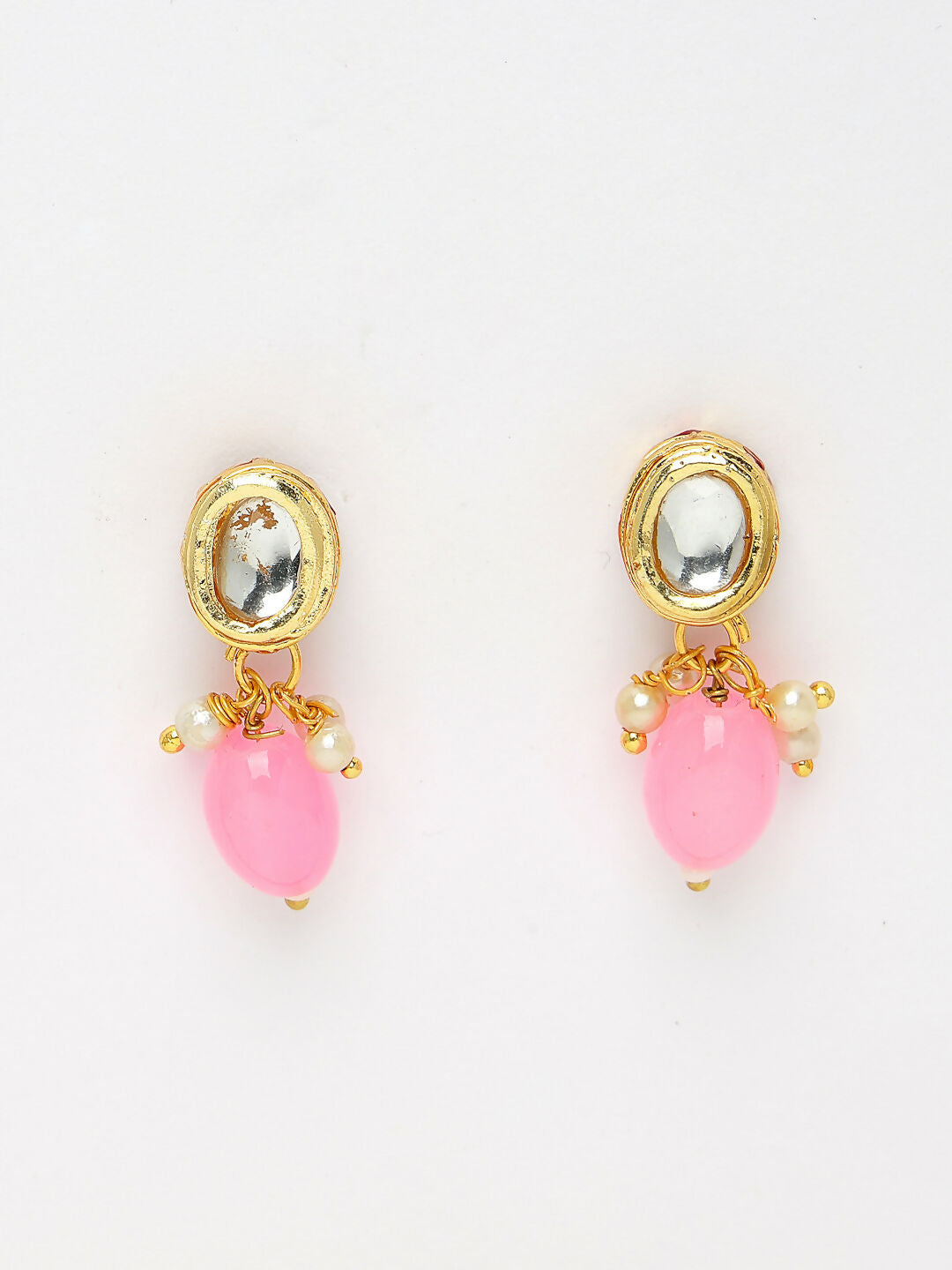NVR Women's Pink Artificial Beads Layered Necklace with Drop Earring - Swadesiicart