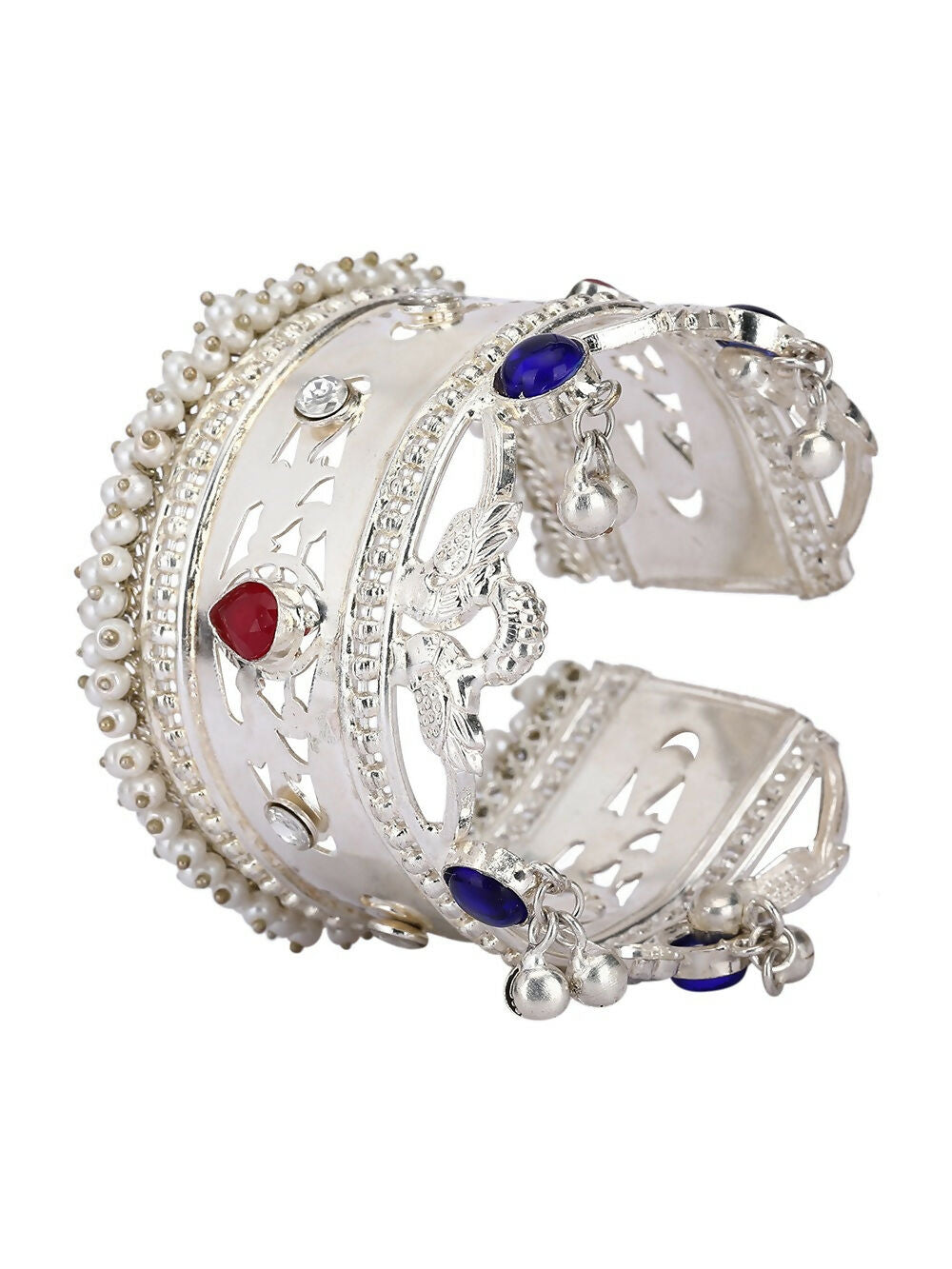 Joban Fashion Women Multicolor Stones Silver Tone Bangle | Swadesiicart