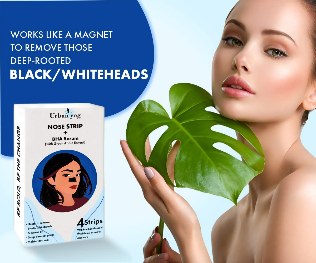 Urban Yog Nose Strip for Blackheads & Whiteheads Removal (4 Strips) + BHA Serum | Swadesiicart