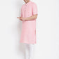 Even Apparels Pink Pure Cotton Men's H/S Kurta With Band Collar | Swadesiicart