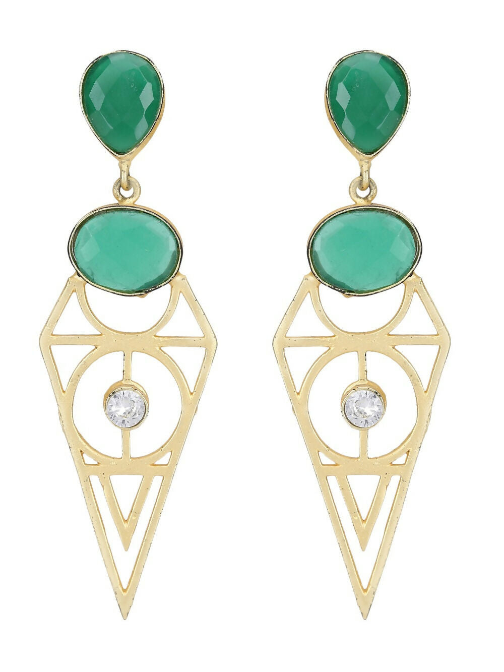 Joban Fashion Women Green Stone Matte Gold Earrings | Swadesiicart