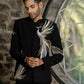 Black Bandhgala Elegance – Peacock Embroidery by Hilo Design