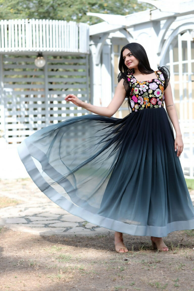 Jyoti Fashion Women's Black Sequins Embroidery Faux Blooming Anarkali Dress | Swadesiicart