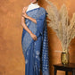 Very Much Indian Handblock Printed Cotton Saree With Natural Dyes - Cyan Blue | Swadesiicart