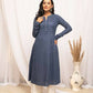FIORRA Women's Floral Printed Navy Blue Cotton A-Line Kurta - Swadesiicart