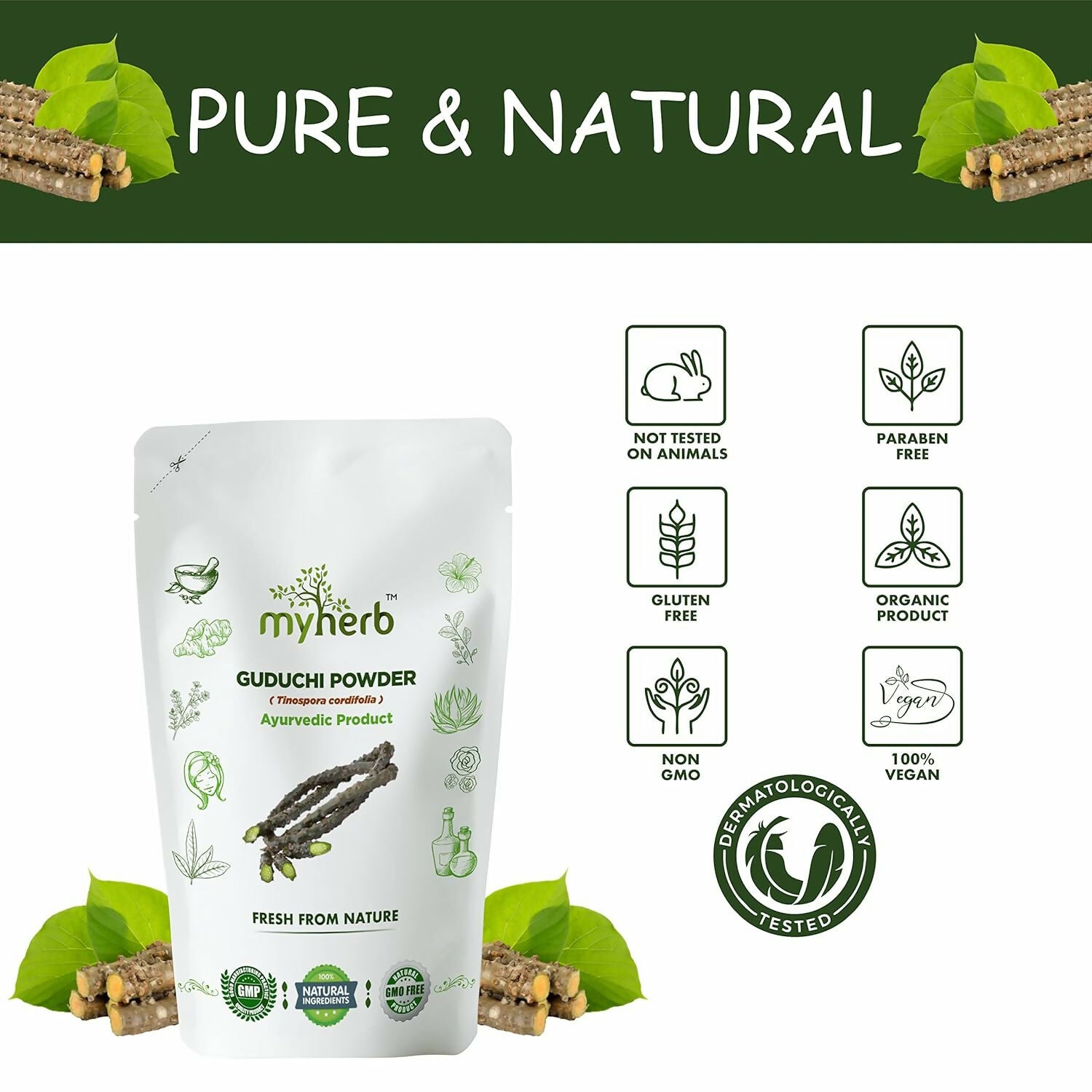 Myherb Natural Organic Guduchi Powder/Giloy Powder | Swadesiicart