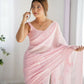 Attractive Looking Georgette Thread, Sequance Embroidery Work Party Wear Saree - Pink