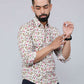 Miravan Men's Cotton Printed Full Sleeve Slim Fit Spread Neck White & Pink Colour Shirt | Swadesiicart