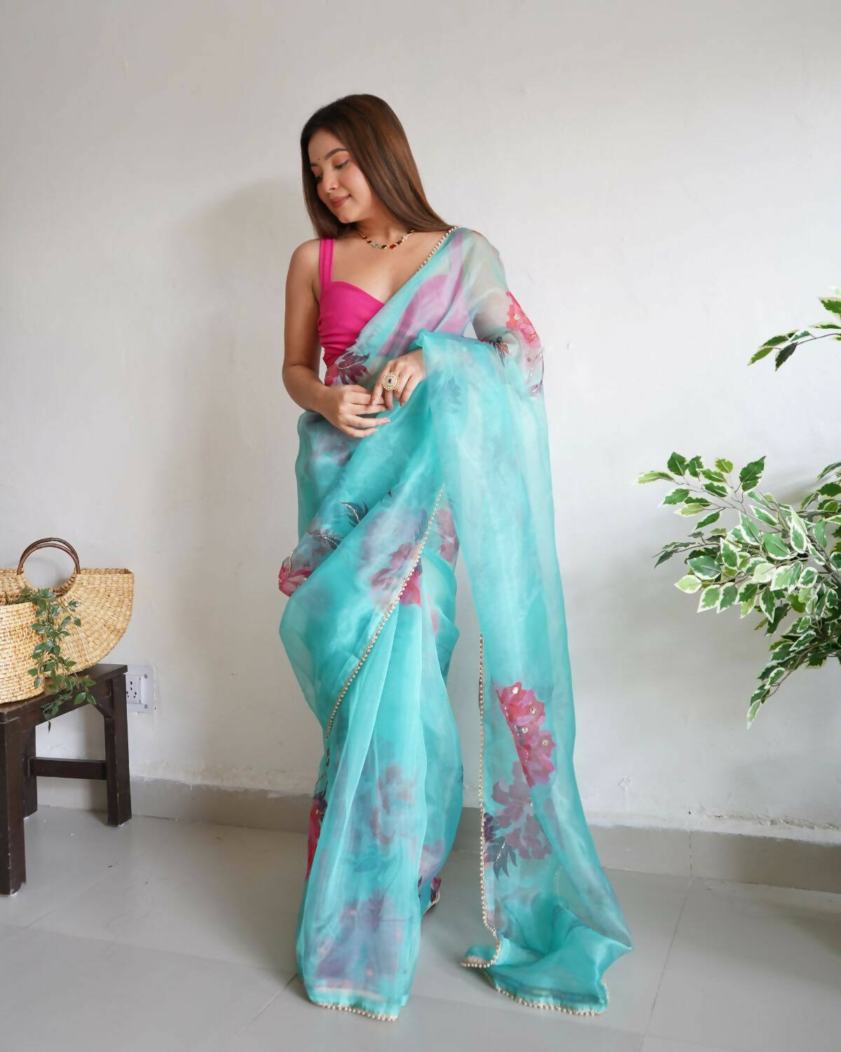 Vamsee Sky Blue Organza Saree - Swadesiicart