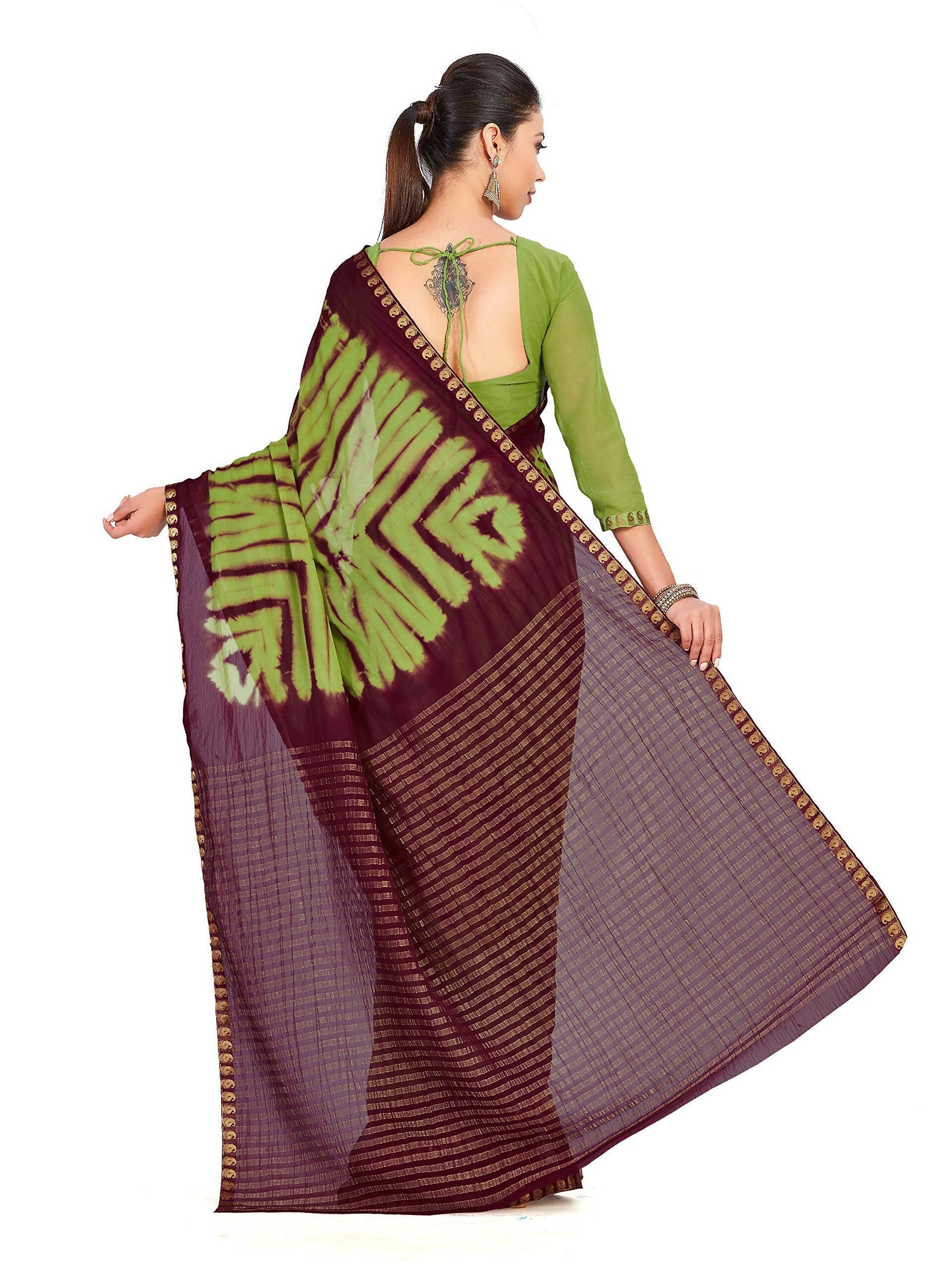 Mimosa Women's Green Chiffon Banarasi Silk Saree | Swadesiicart
