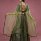 House of Panchhi Olive Georgette Sequinse Embroidered Lehenga & Blouse with Dupatta | Swadesiicart