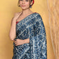Very Much Indian Modal Silk Ajrakh Handblock Printed Natural Dyes Sleek Border Saree - Powder Blue | Swadesiicart