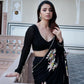 Exclusive Collection Black Party Wear Ruffle Georgette Saree - Swadesiicart