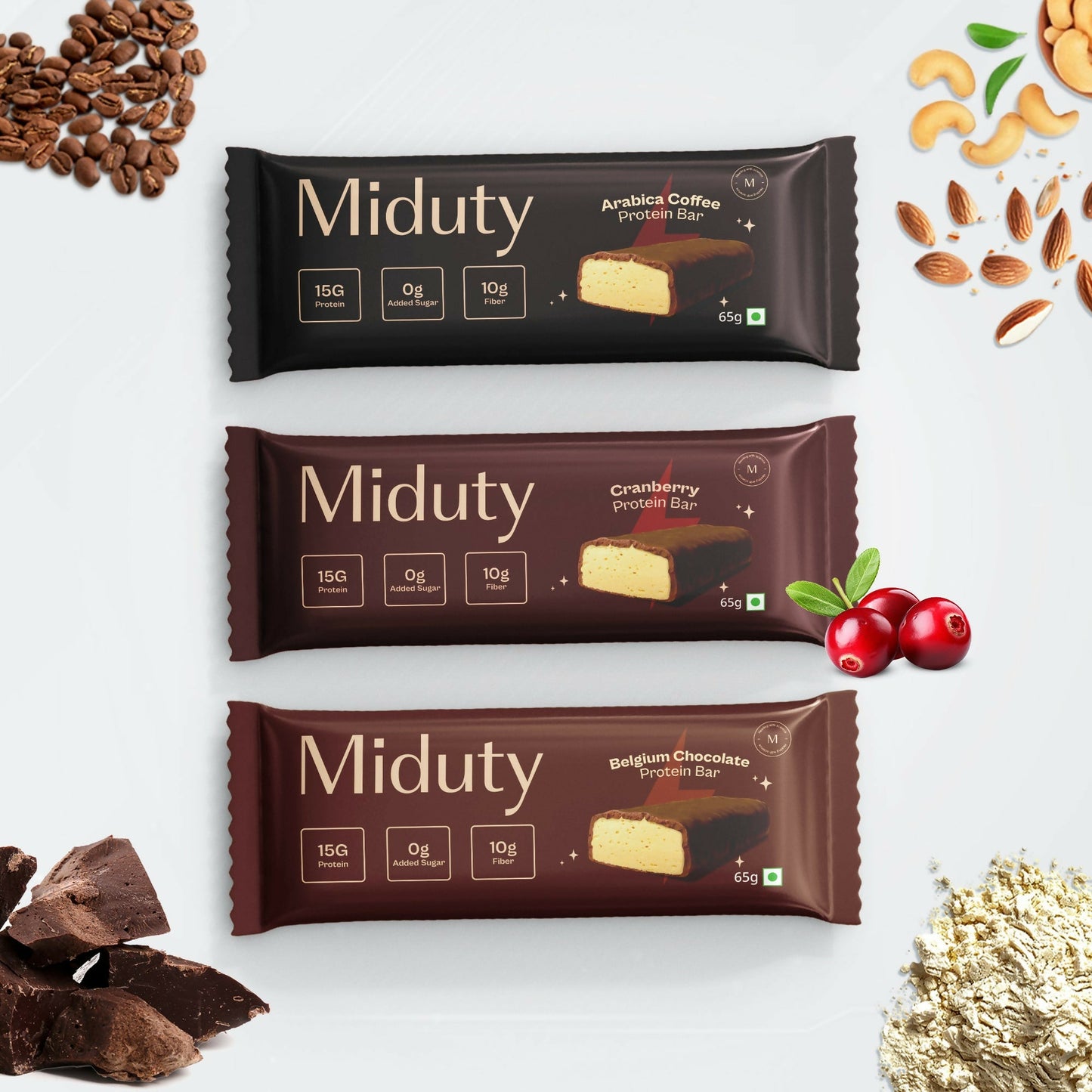 Miduty by Palak Notes Protein Bars Combo (Belgium Chocolate, Arabica Coffee and Cranberry) | Swadesiicart