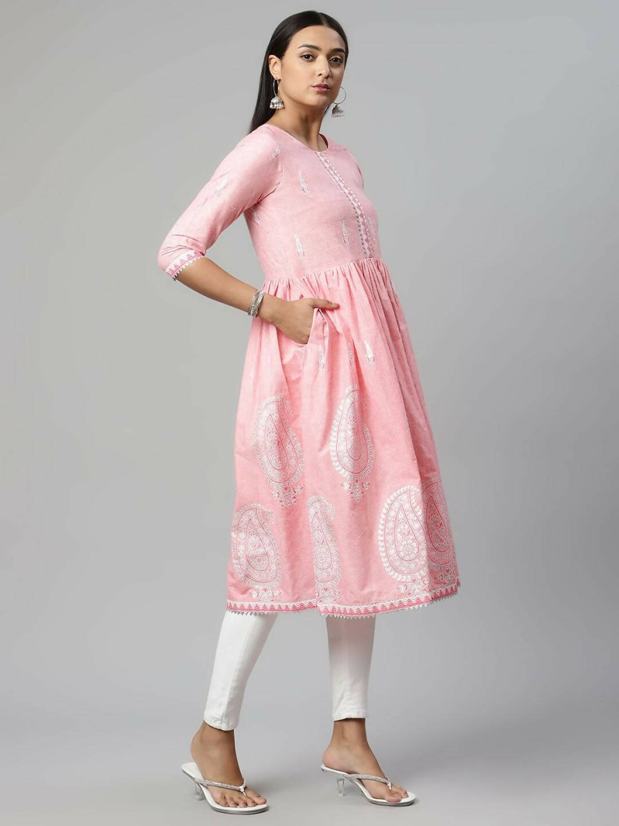 Ahalyaa Womens Pink Pure Cotton Printed Kurtas | Swadesiicart