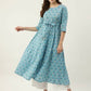 FIORRA Women's Sky Blue Cotton Kurta - Swadesiicart
