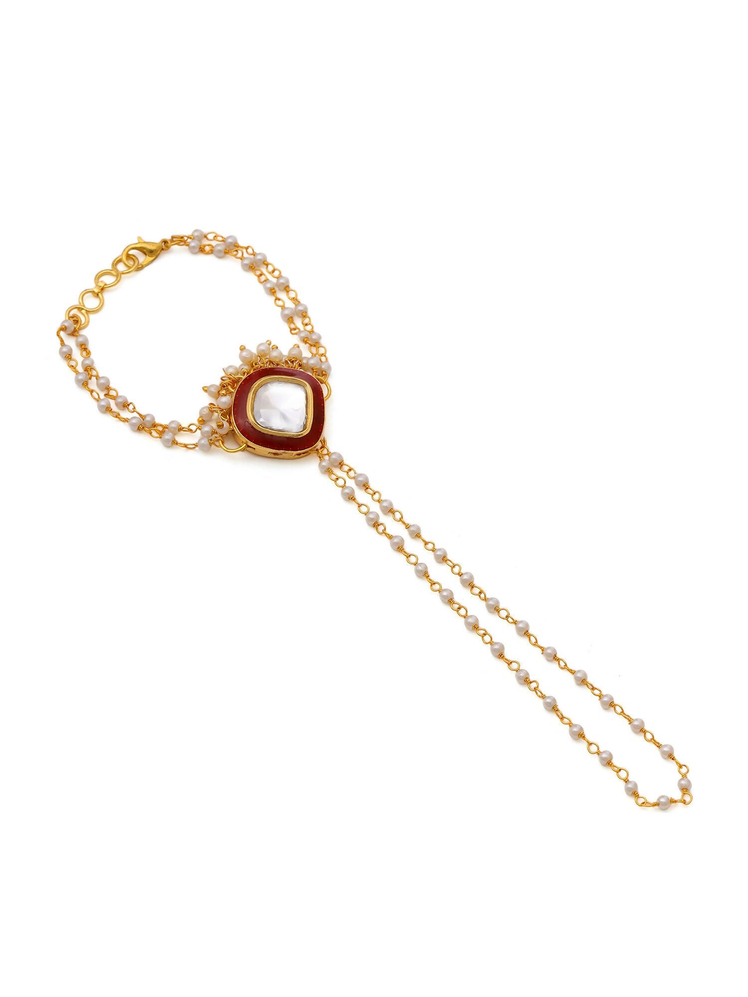 Ruby Raang Gold Red Meenakari Kundan Haath Phool | Swadesiicart
