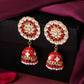 NVR Women Gold-Polished Red Dome Shaped Meenkari Jhumkas Earrings | Swadesiicart