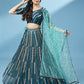 House of Panchhi Teal Pure Georgette Sequinse Work Lehenga & Blouse with Dupatta | Swadesiicart