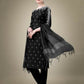 Jyoti Fashion Women's Black Cotton Blend Embroidery & Sequence work Kurta with Trouser & Dupatta | Swadesiicart