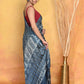 Very Much Indian Modal Silk Ajrakh Handblock Printed Natural Dyes Sleek Border Saree - Powder Blue | Swadesiicart