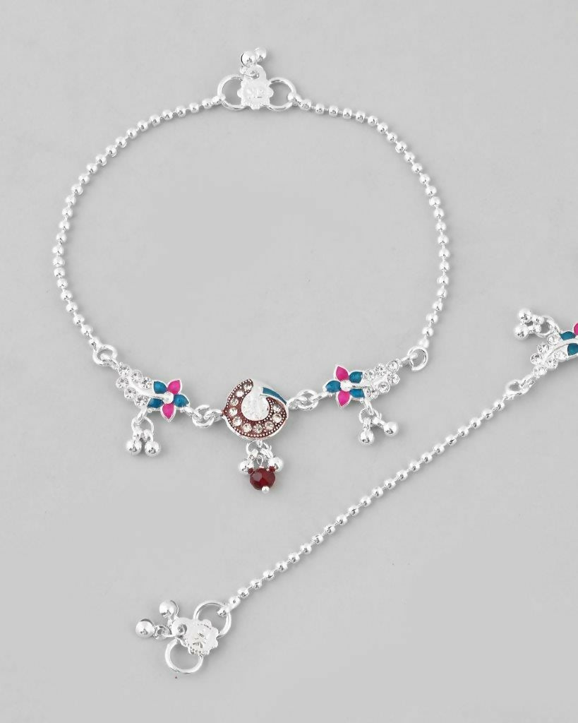 VOJ Set of 2 Traditional Stone Studded Anklet - Swadesiicart