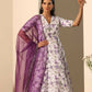 Pomcha Jaipur White Gul Jamini Anarkali Set | Swadesiicart