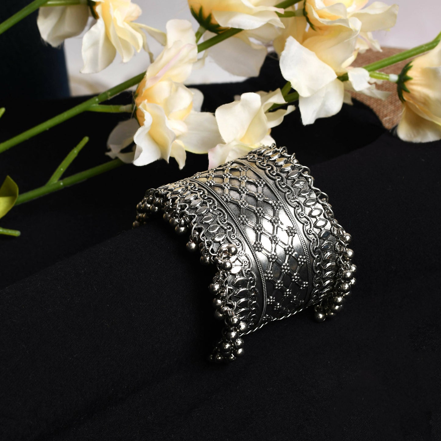 Mominos Fashion Joharkamal Oxidised Silver-Plated Ghungroo Handcraft Bracelet - Design 026 - Swadesiicart