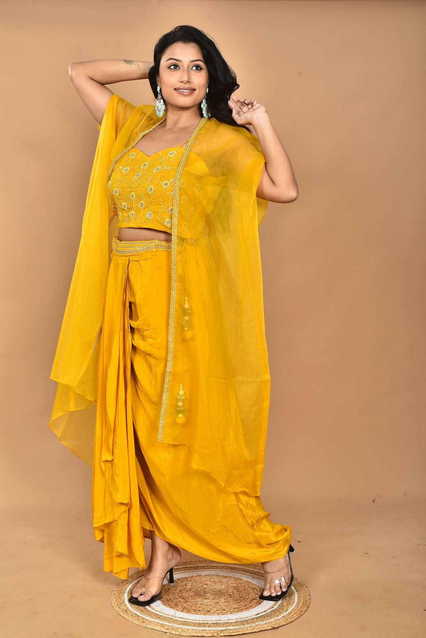 Morchari Women Hand Embroidery Crop Top-Yellow - Swadesiicart