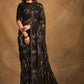 Black Zari Jacquard Print Designer Saree with Unstitched Blouse - Norita Mahitha