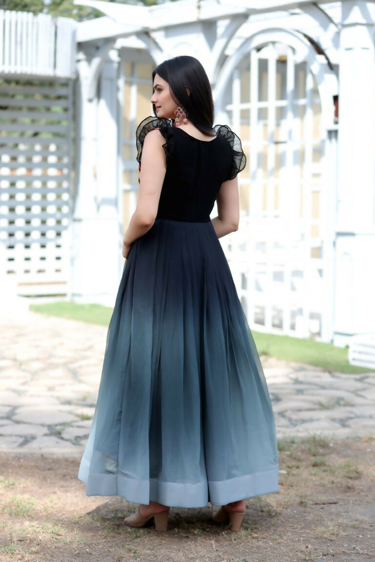 Jyoti Fashion Women's Black Sequins Embroidery Faux Blooming Anarkali Dress | Swadesiicart