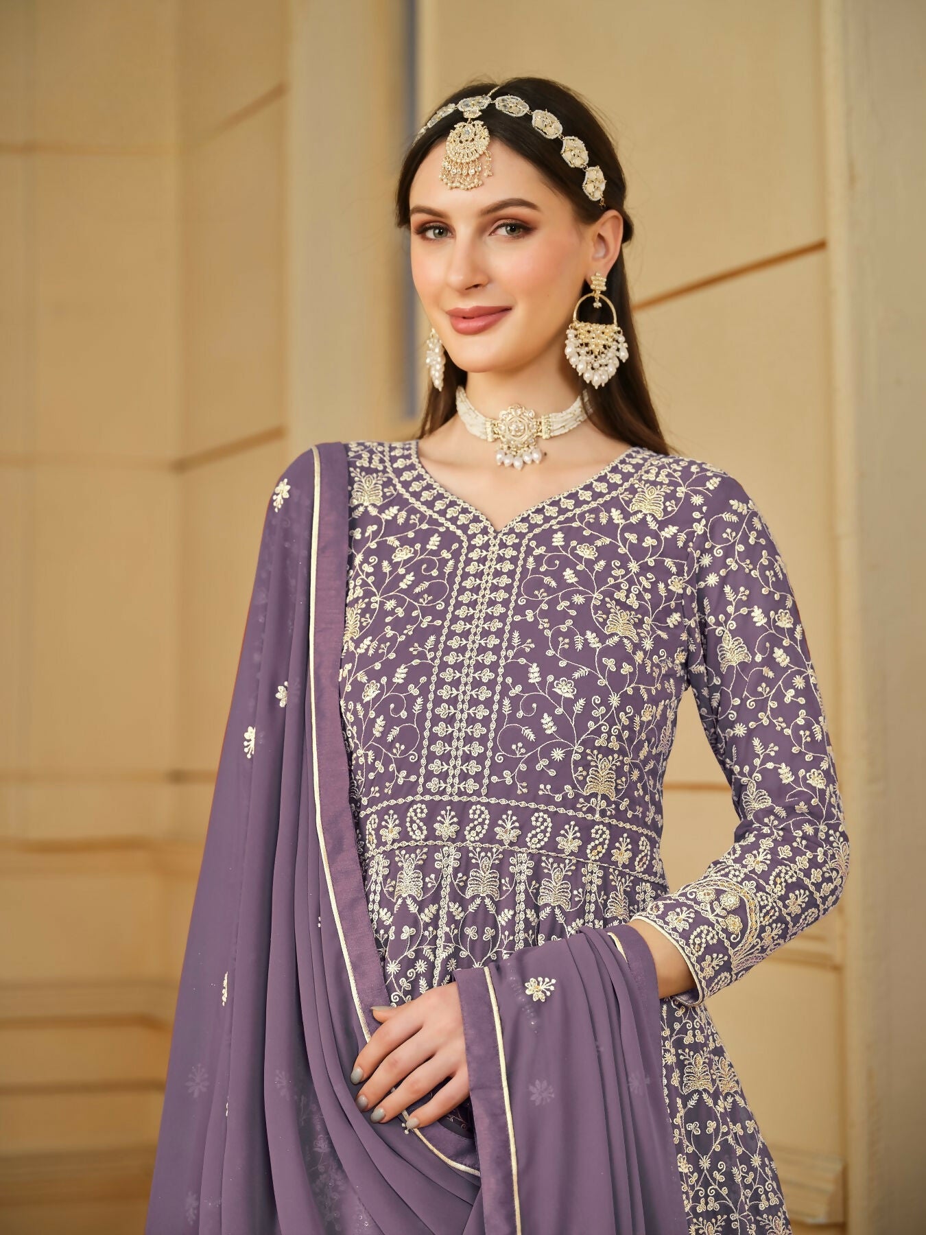 Anaita Yellow Embroidered Faux Georgette Anarkali Suit