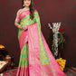 Lorenvalley Fashion Green Cotton Woven Design Zari Meenakari Weaving Saree - Swadesiicart