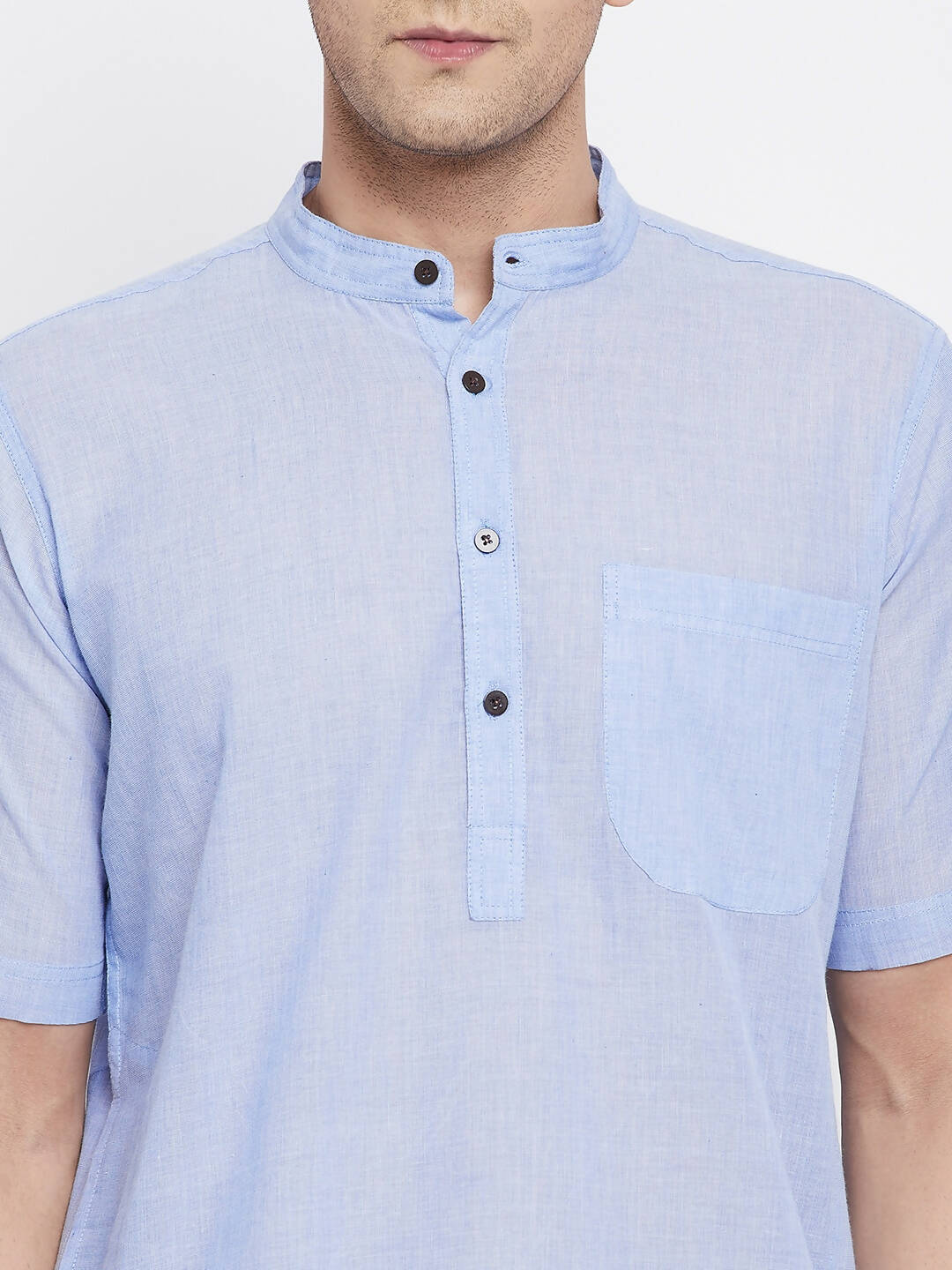 Even Apparels Blue Pure Cotton Men's H/S Kurta With Band Collar | Swadesiicart