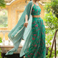 Janasya Green Georgette Floral Top Bottom Cape | Swadesiicart