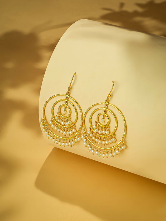 Nuyug 18k Triple Pearl Hoop Anti Tarnish Earrings | Swadesiicart