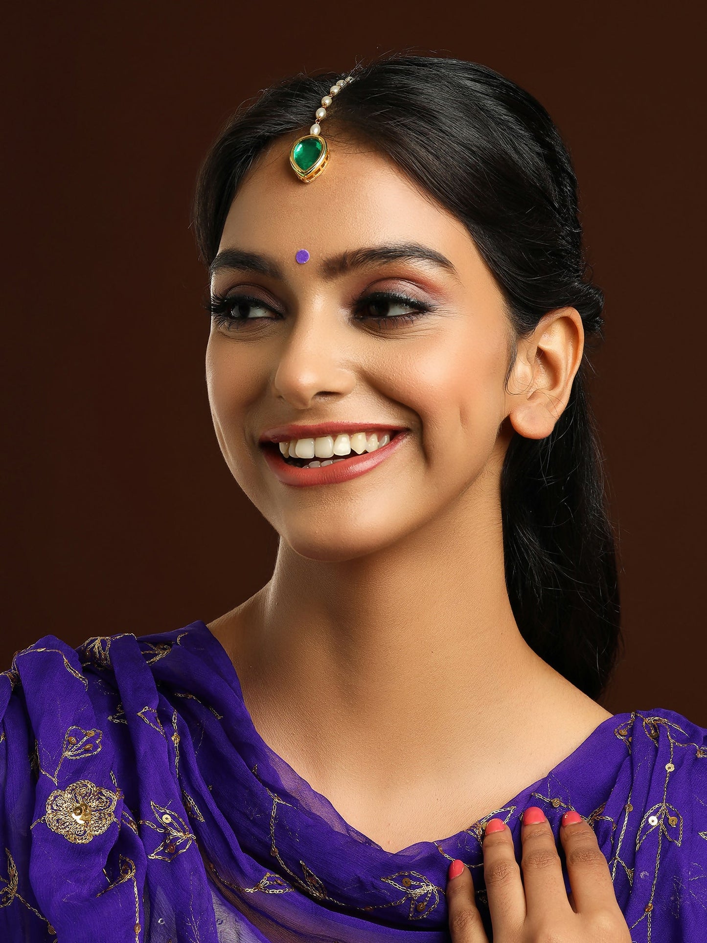 Ruby Raang Green Tear Drop Green Meenakari Maang Tikka | Swadesiicart